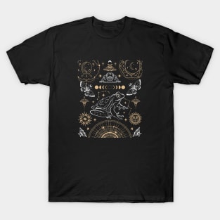 Witchy Frog Under Moon Phases, The Magician with Wizard Hat, Dark Academia T-Shirt